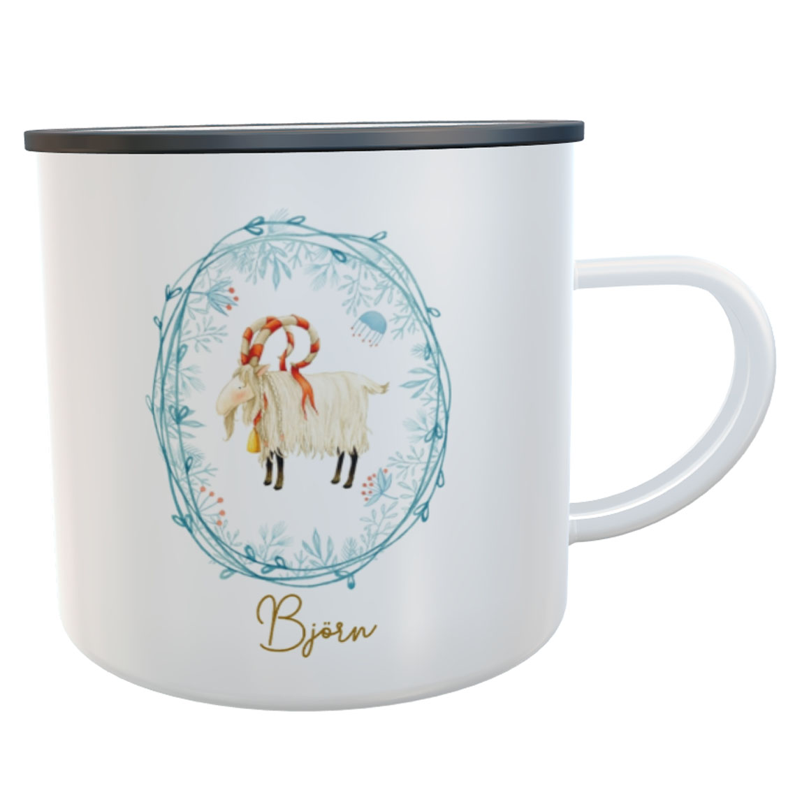 Emaillebecher Blechtasse Ziegenbock Schweden