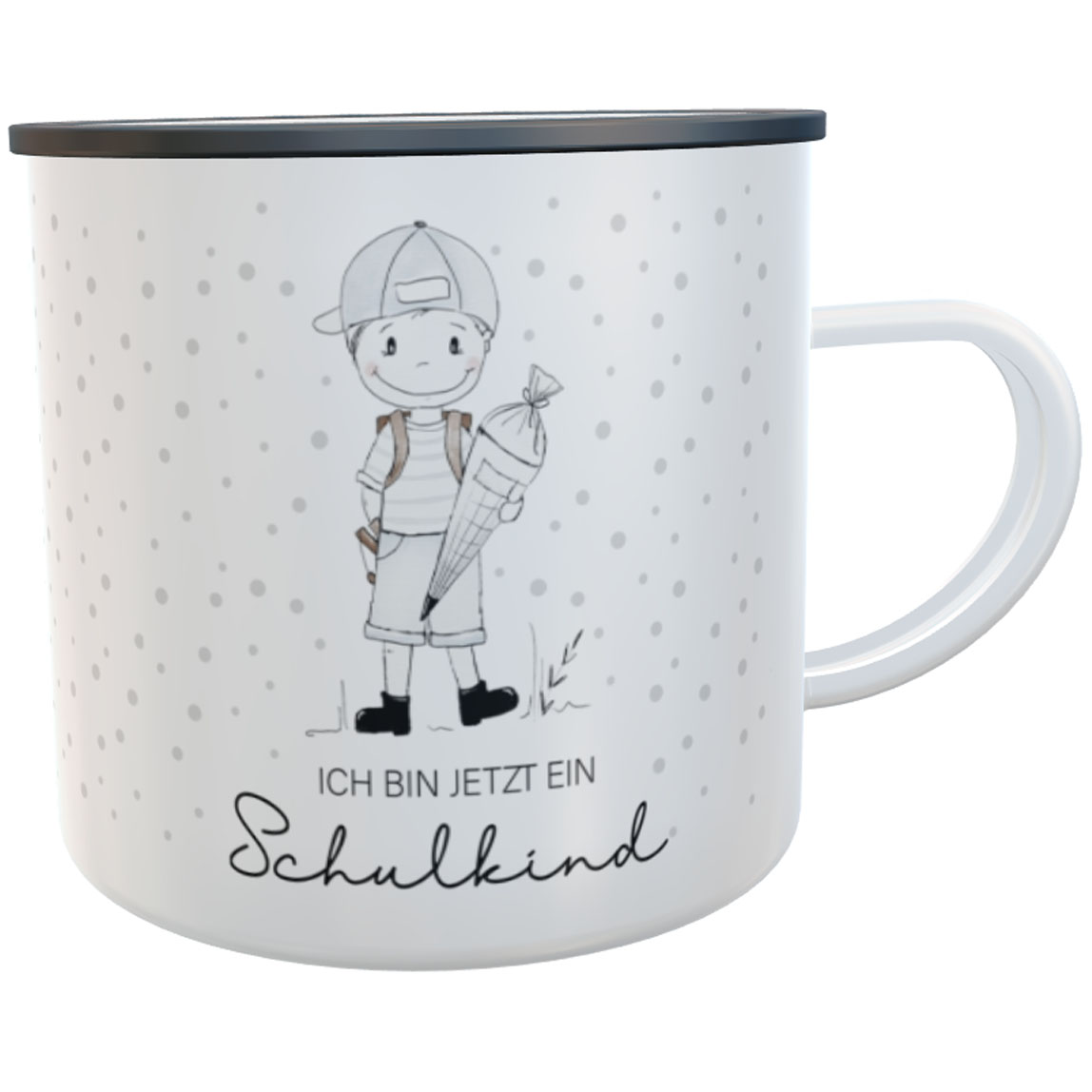 Schulkind-Emaille-Tasse Jungen Tupfen