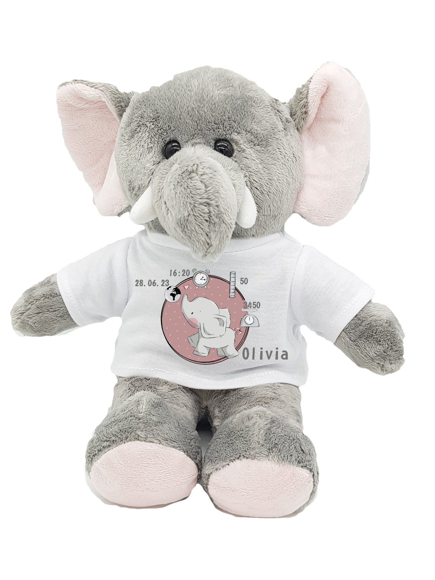 Elefant Plüschtier Geschenk zur Taufe oder Geburt mit Namen und Geburtsdaten