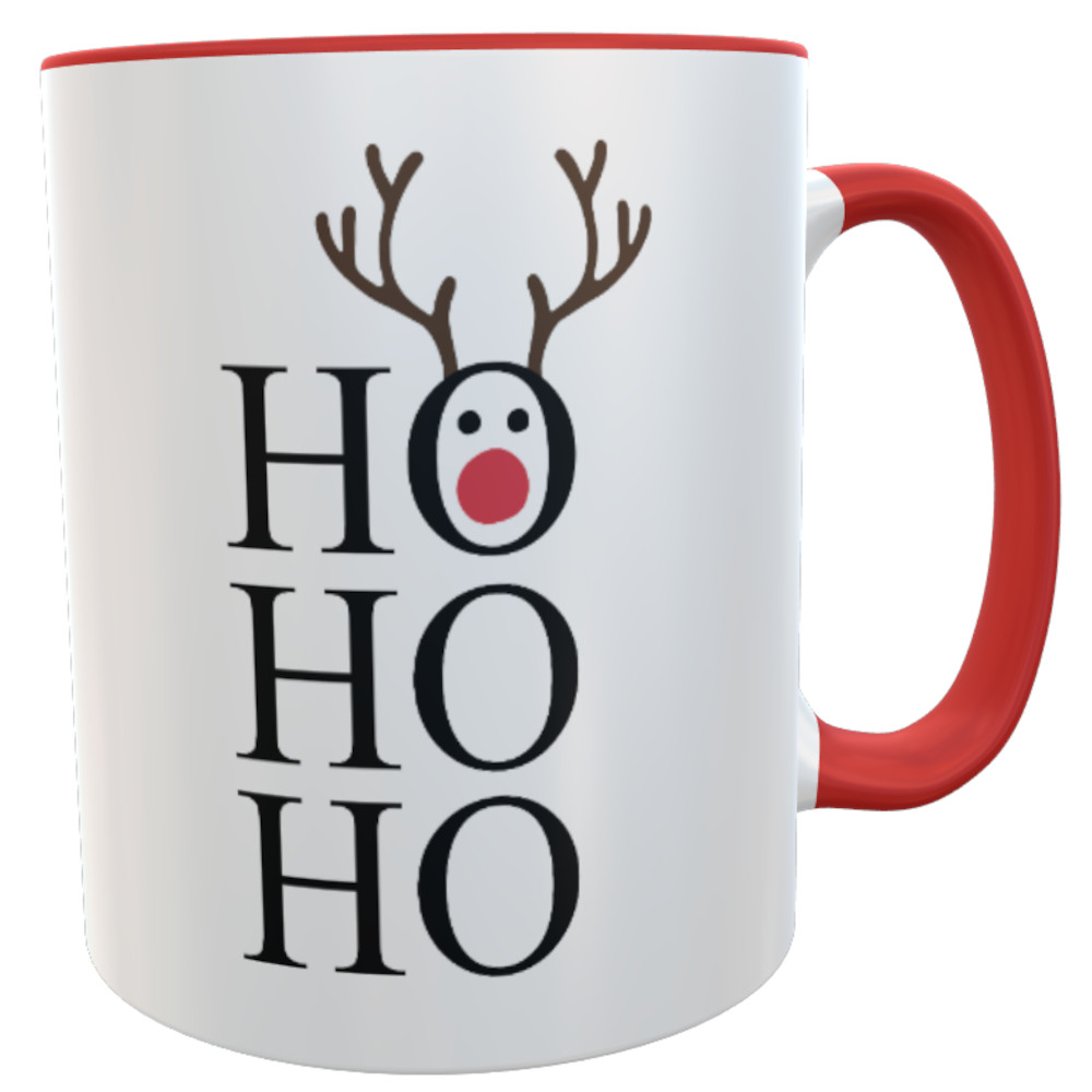 personalisierte Tasse HoHoHo... mit Rentier rot