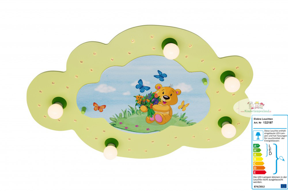 Elobra Deckenlampe Wolke Teddybär lindgrün 5-flg