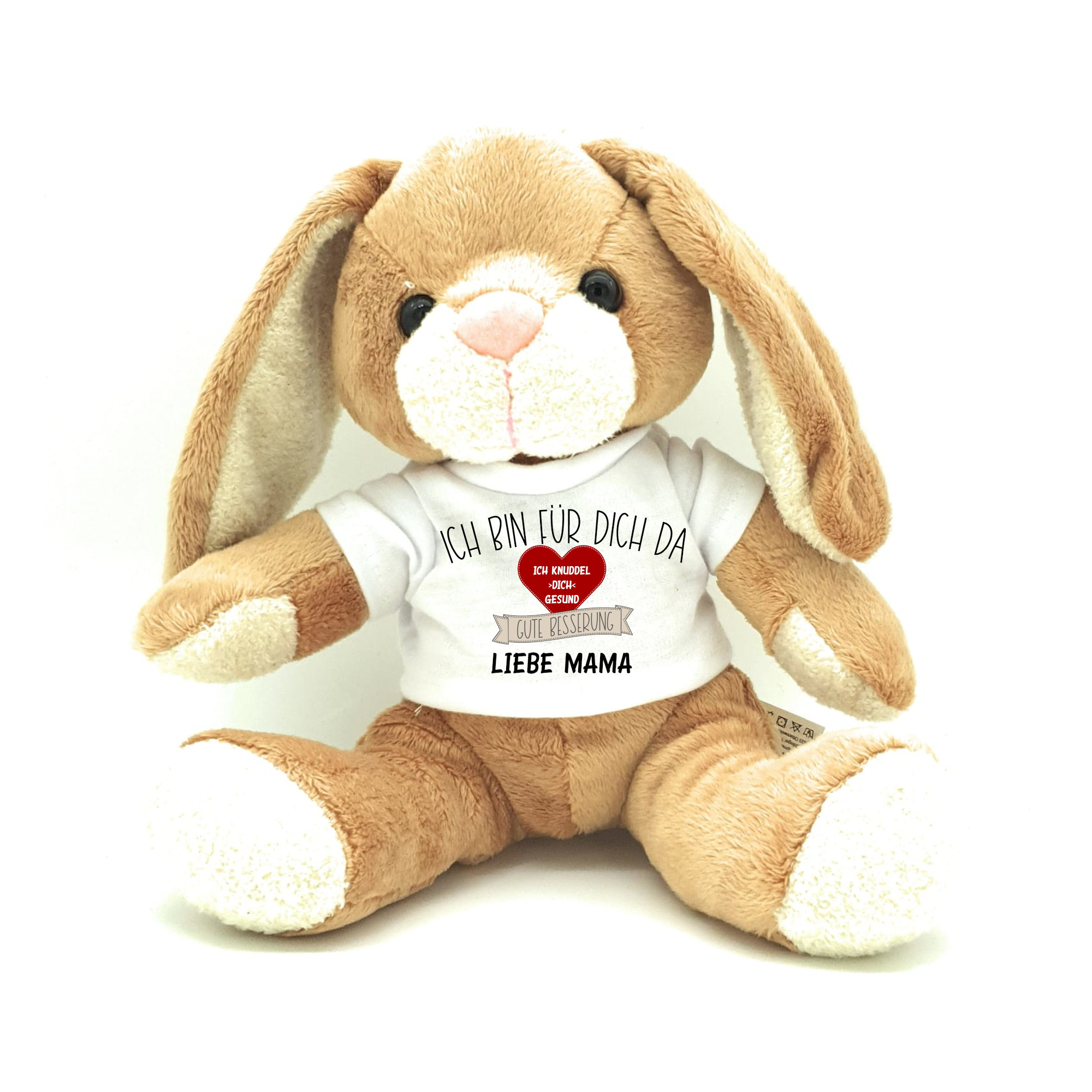 Gute Besserung Kuscheltier Hase Herz mit Wunschname personalisiert