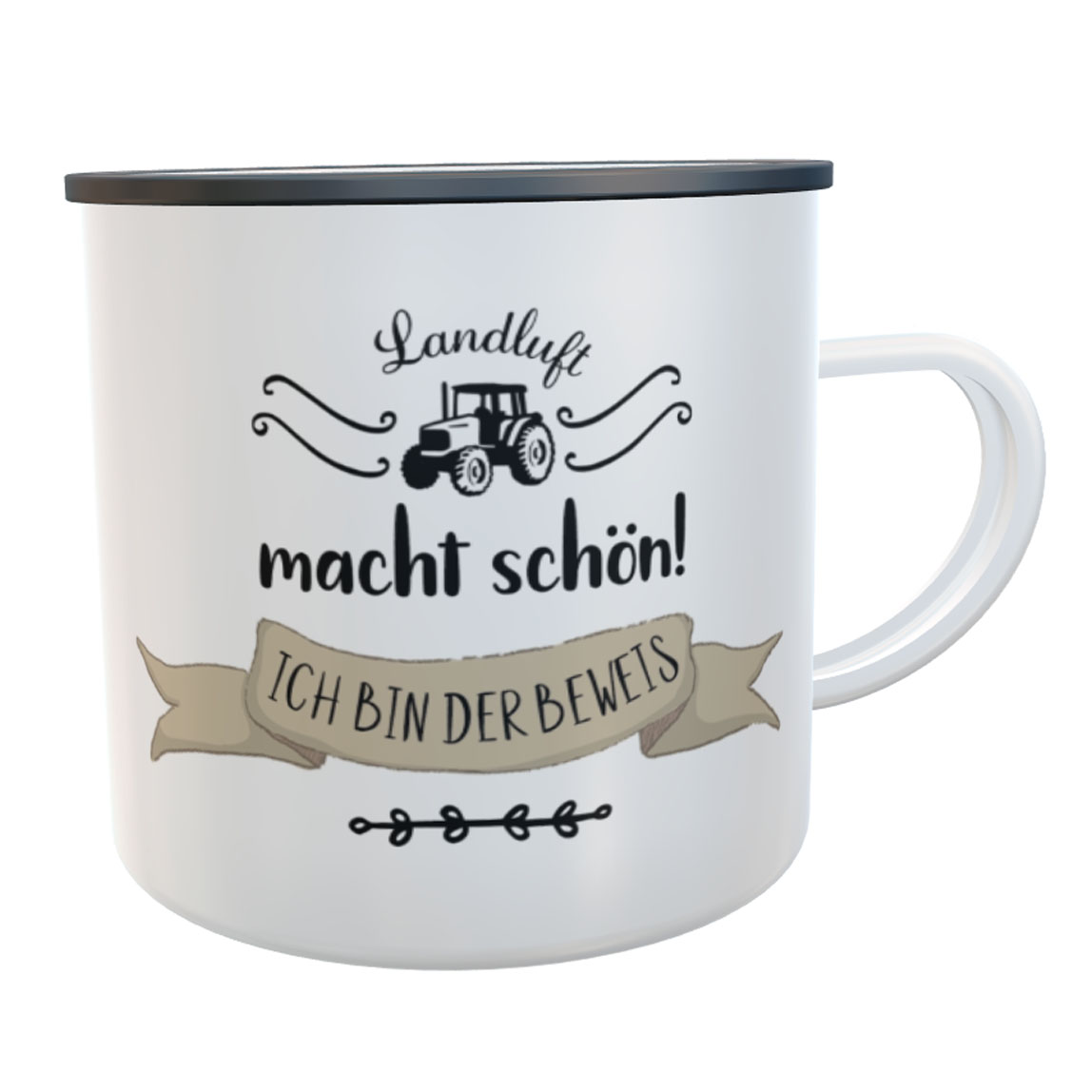 Emaille-Tasse Traktor Landluft macht schön