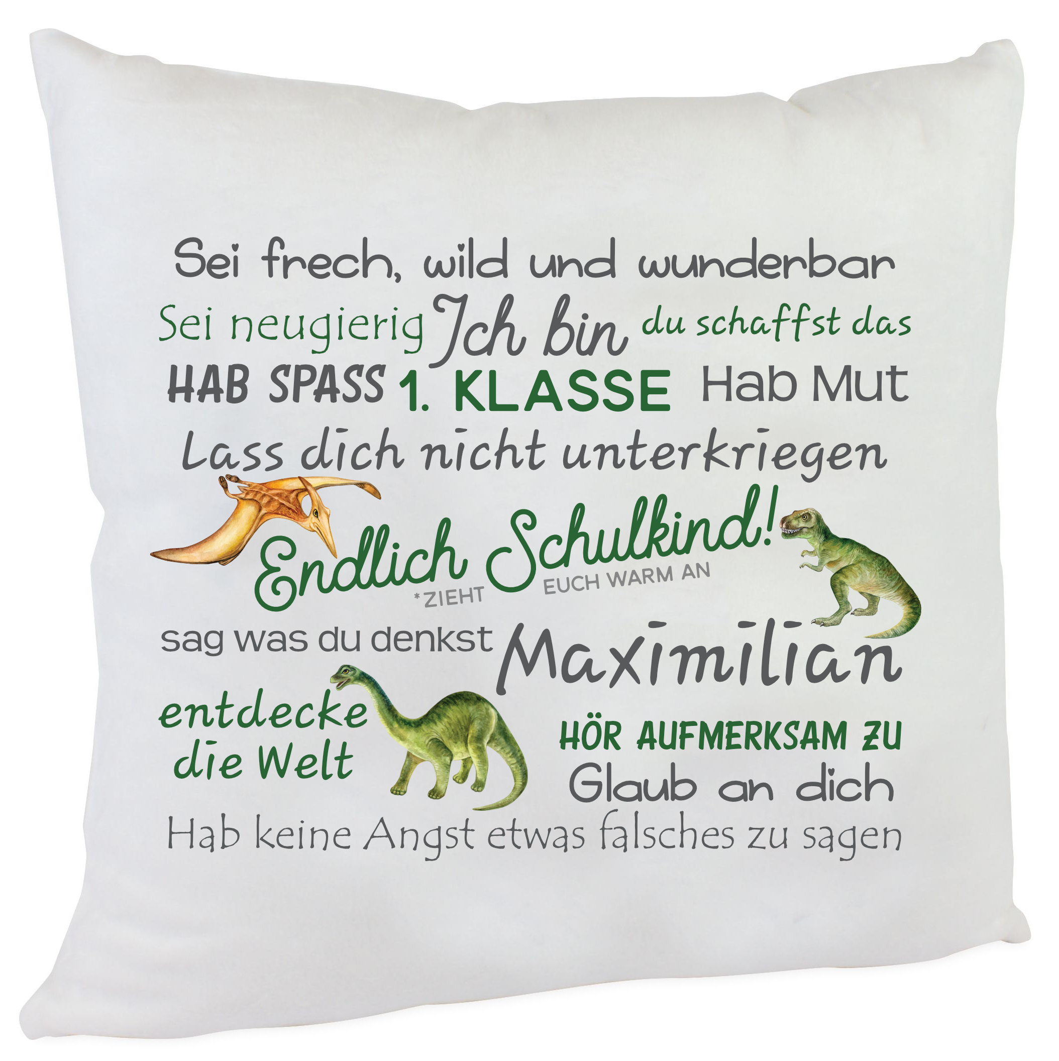 personalisiertes Kissen zur Einschulung Junge Dino