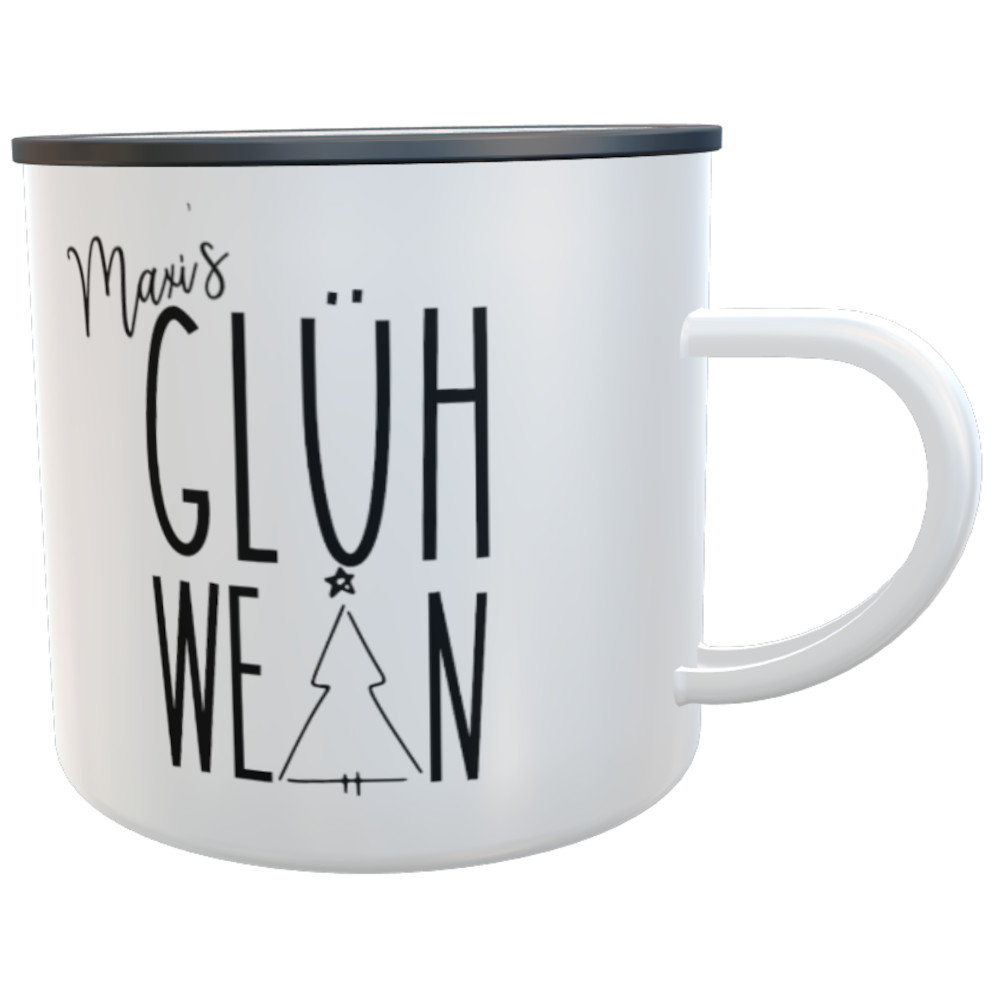 Emaille-Tasse Glühwein Tannenbaum Stern mit Namen