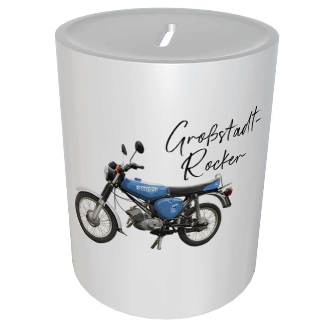 Personalisierte Moped-Spardose - Großstadt-Rocker - blau