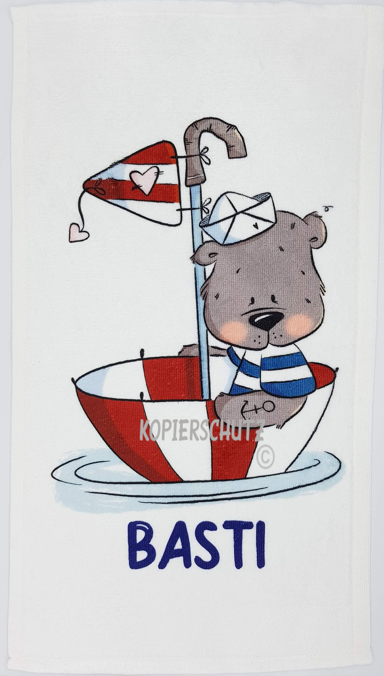 Kinderhandtuch Captain Weltenbummler emmapünktchen mit Wunschname - personalisiertes Handtuch