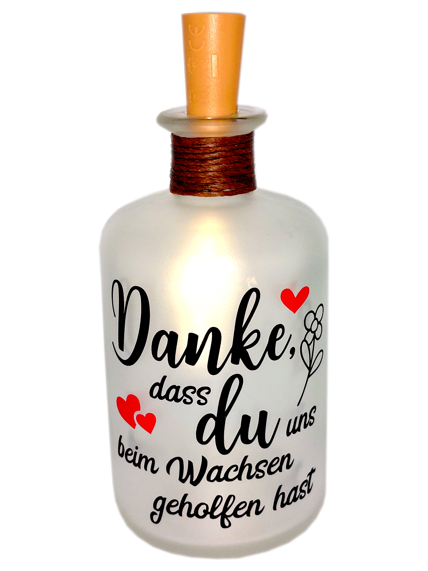 LED-Leuchtflasche Abschiedsgeschenk Erzieherin Lehrerin Geschenkflasche Wachsen