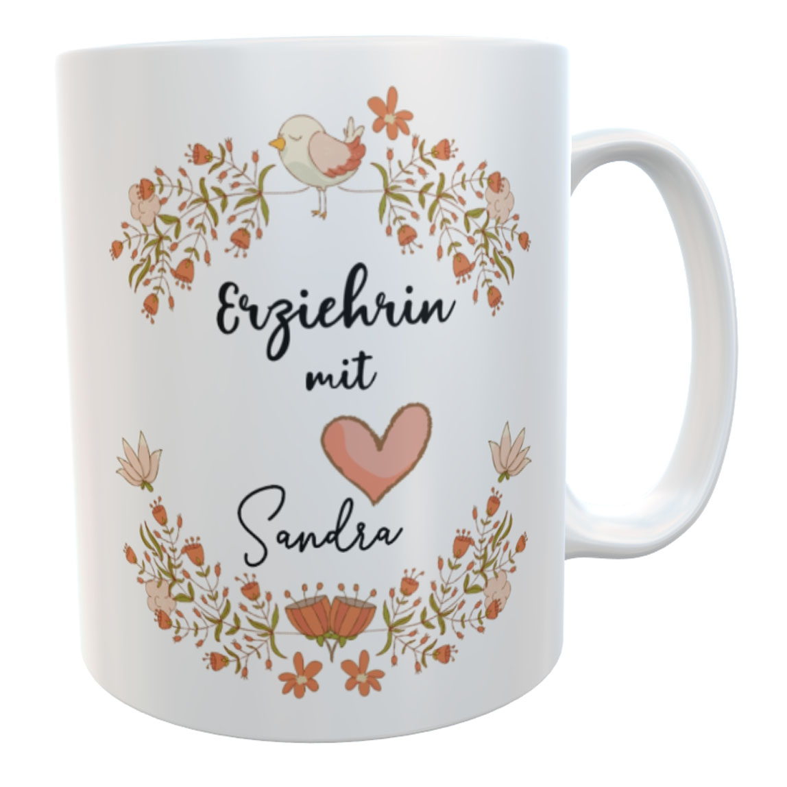 Danke-Tasse Erzieherin weiß Blumenkranz - Abschiedsgeschenk Kindergarten