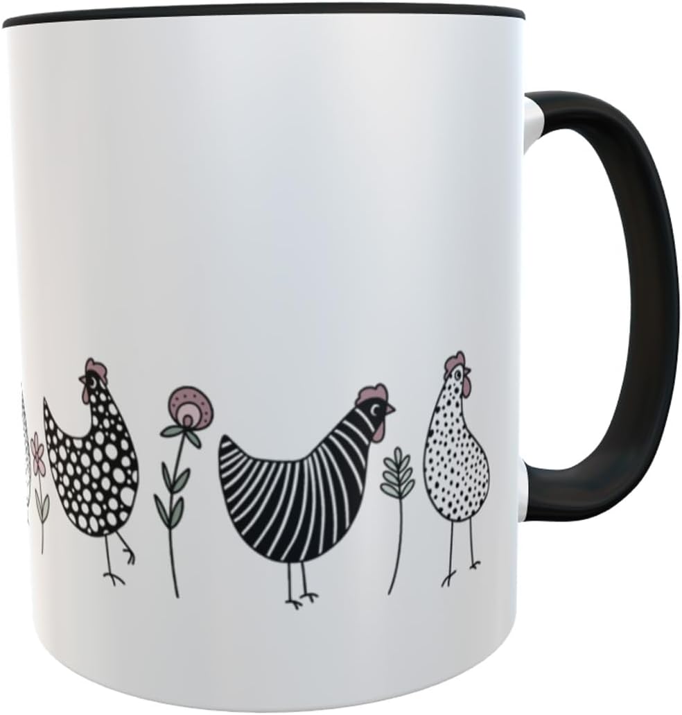 Kaffeetasse schwarz Hühner Ideal für Hühnerliebhaber