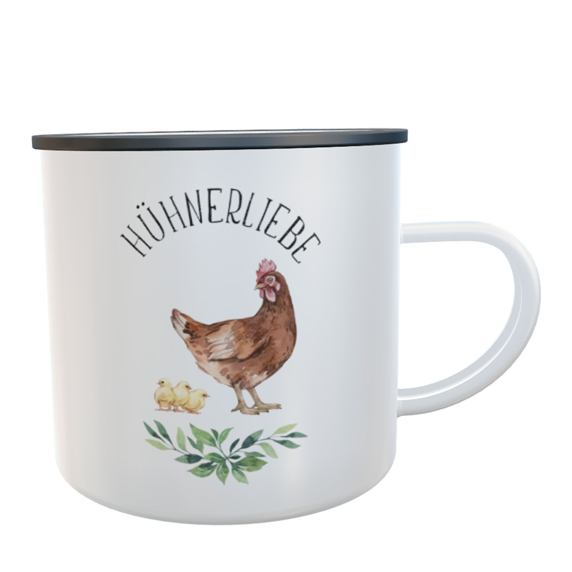 Emaille-Tasse Hühnerliebe Aquarell