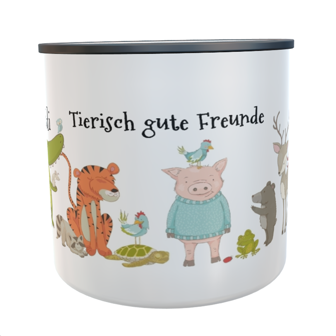 Emaille-Tasse Tiere Tierisch gute Freunde mit Namen