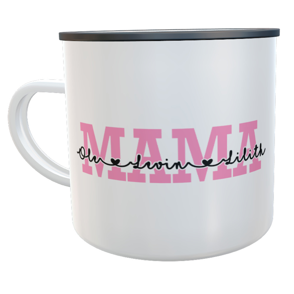 personalisierte Emaille-Blechtasse Muttertag Mama Kinder