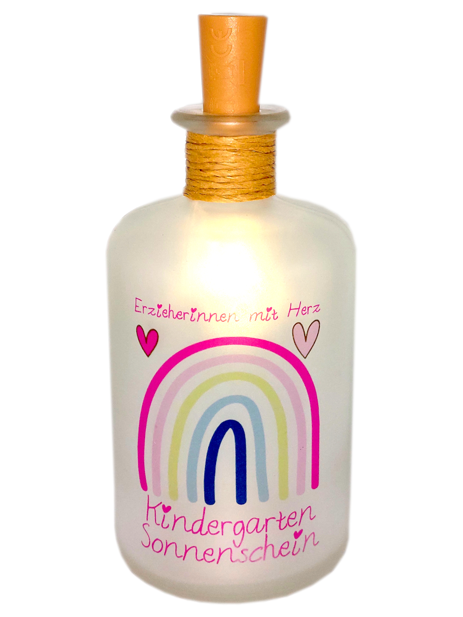 LED-Leuchtflasche Erzieherin Regenbogen Abschiedsgeschenk Geschenkflasche bunt