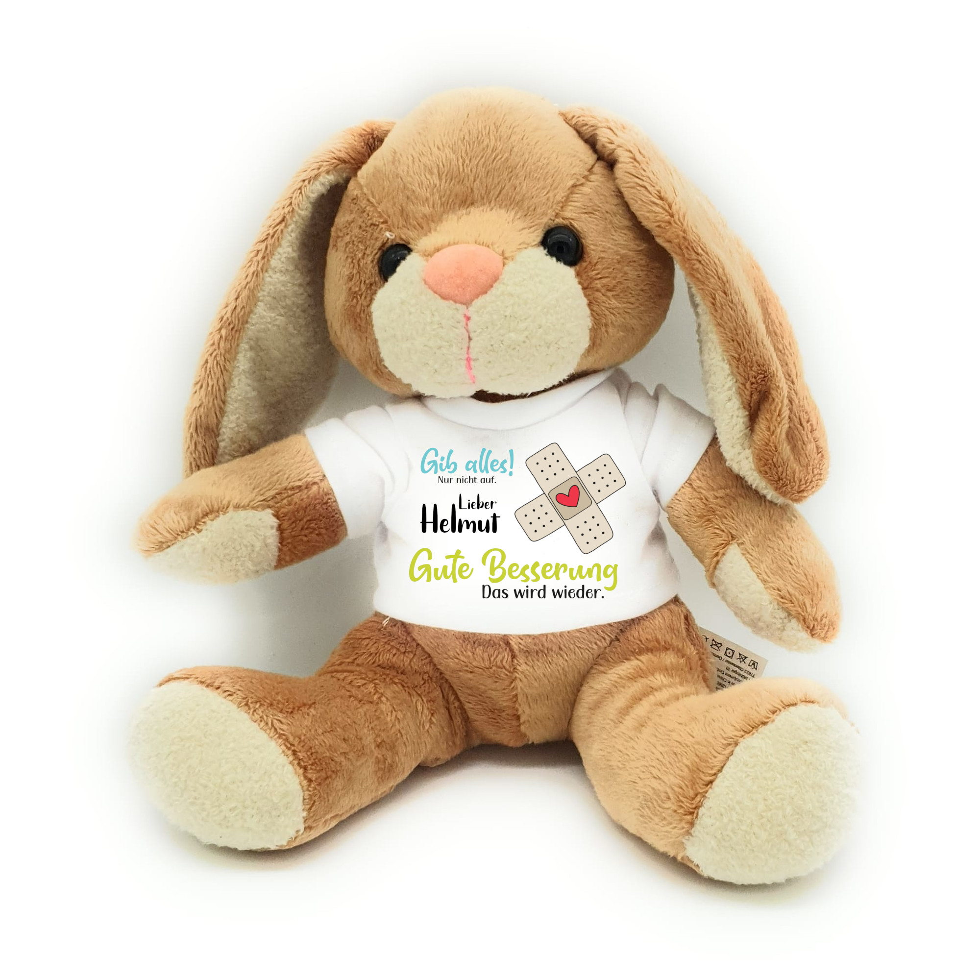 Gute Besserung Kuscheltier Hase Pflaster Gib alles mit Wunschname personalisiert