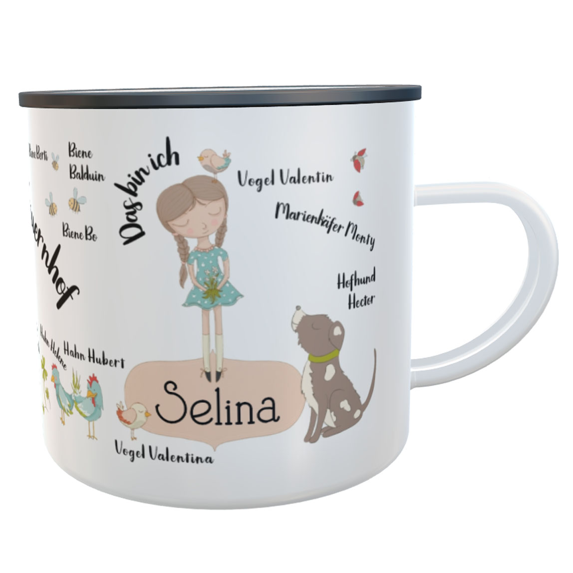 Emaille-Tasse Bauernhof Mädchen mit Namen