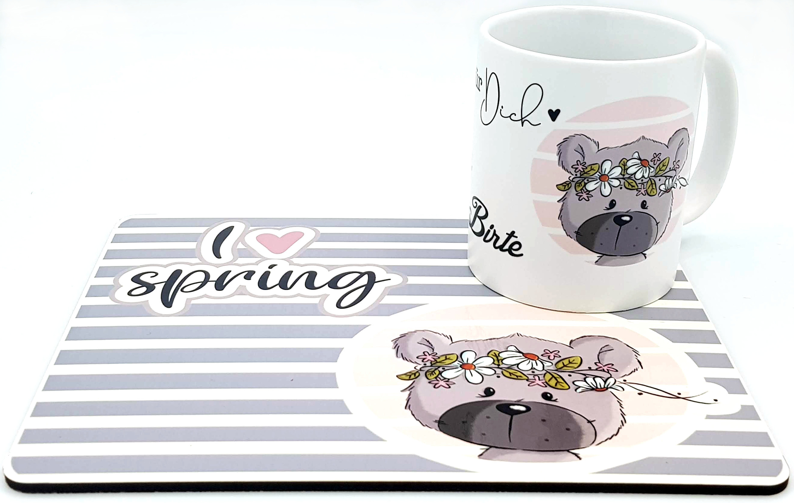 Tischset mit Kaffeetasse Frühlingsbär von emma❤pünktchen mit Wunschname