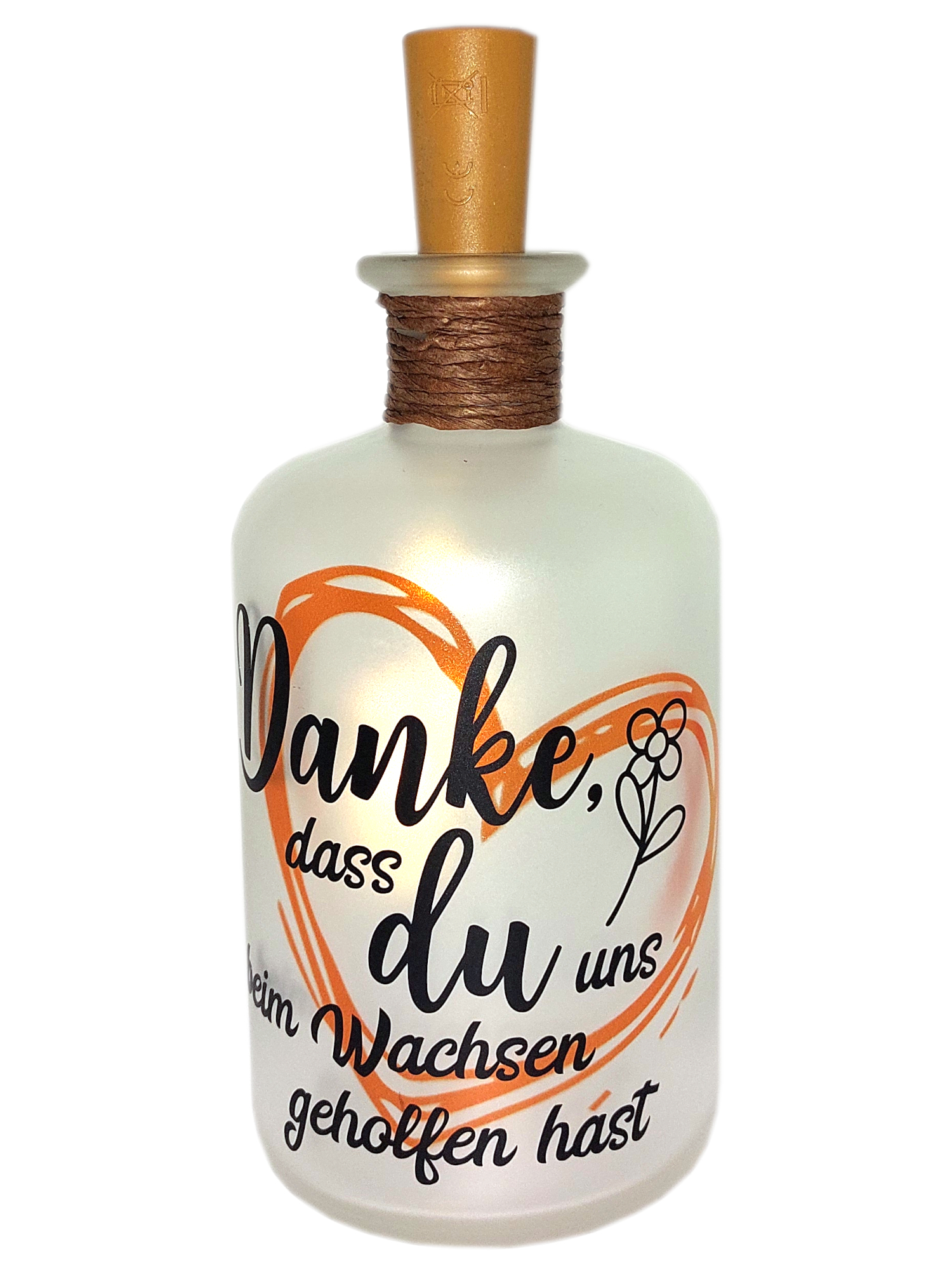 LED-Leuchtflasche Abschiedsgeschenk Erzieherin Lehrerin Geschenkflasche Wachsen