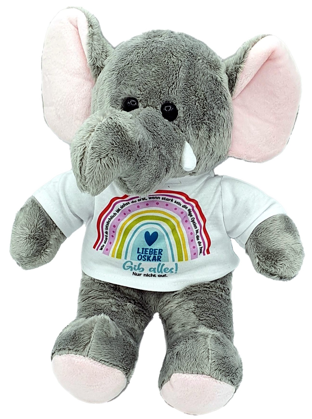 Gute Besserung Kuscheltier Elefant Regenbogen mit Wunschname personalisiert
