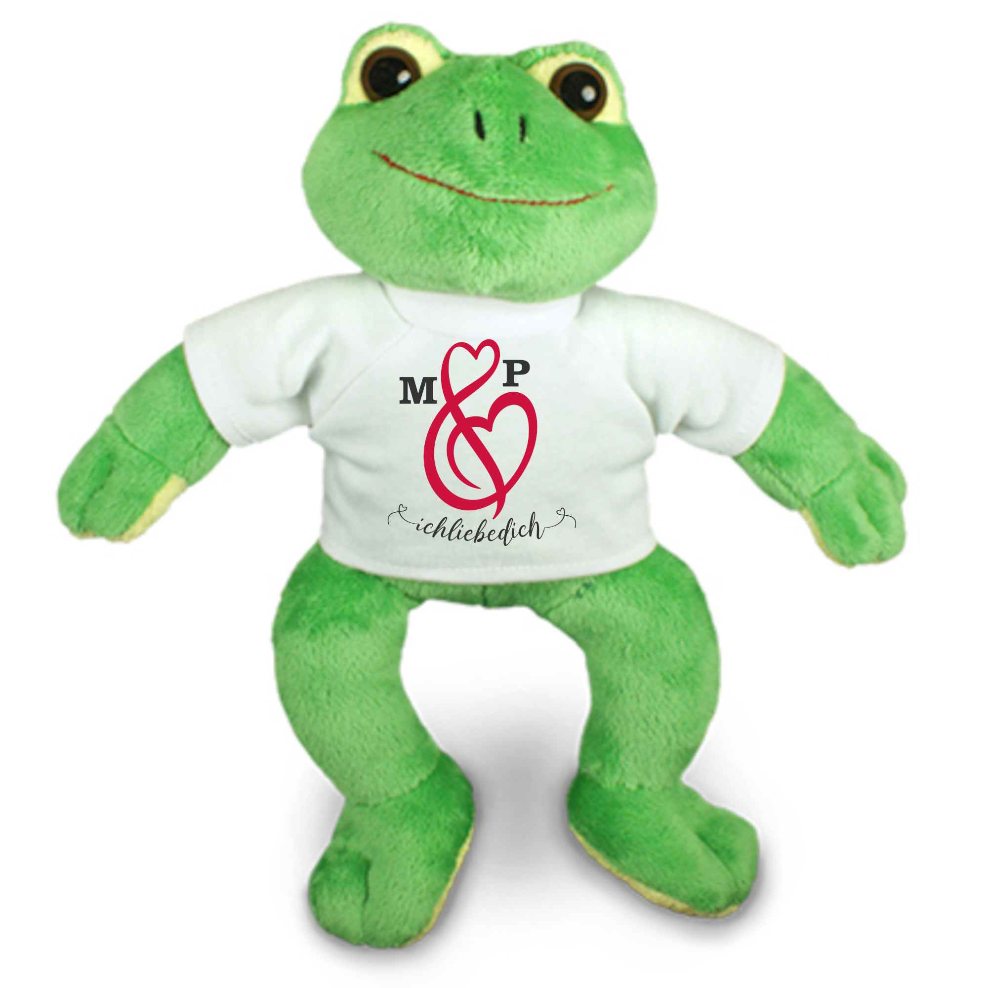 personalisiertes Kuscheltier Frosch - Valentinsschleife mit Namen