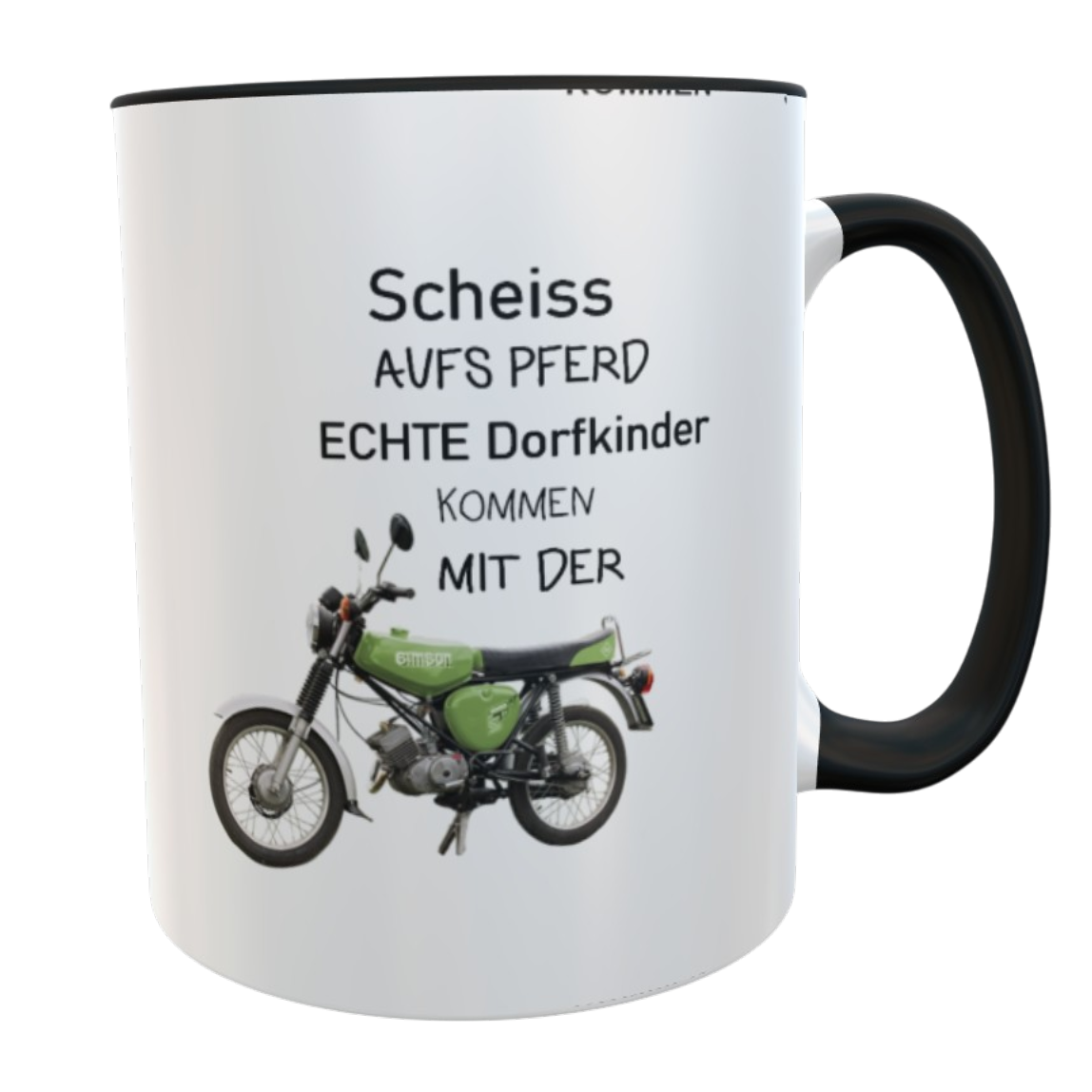 Personalisierte Simson Tasse 330ml – Lustiger Spruch „Scheiß aufs Pferd“ – Name individuell – Spülmaschinenfest