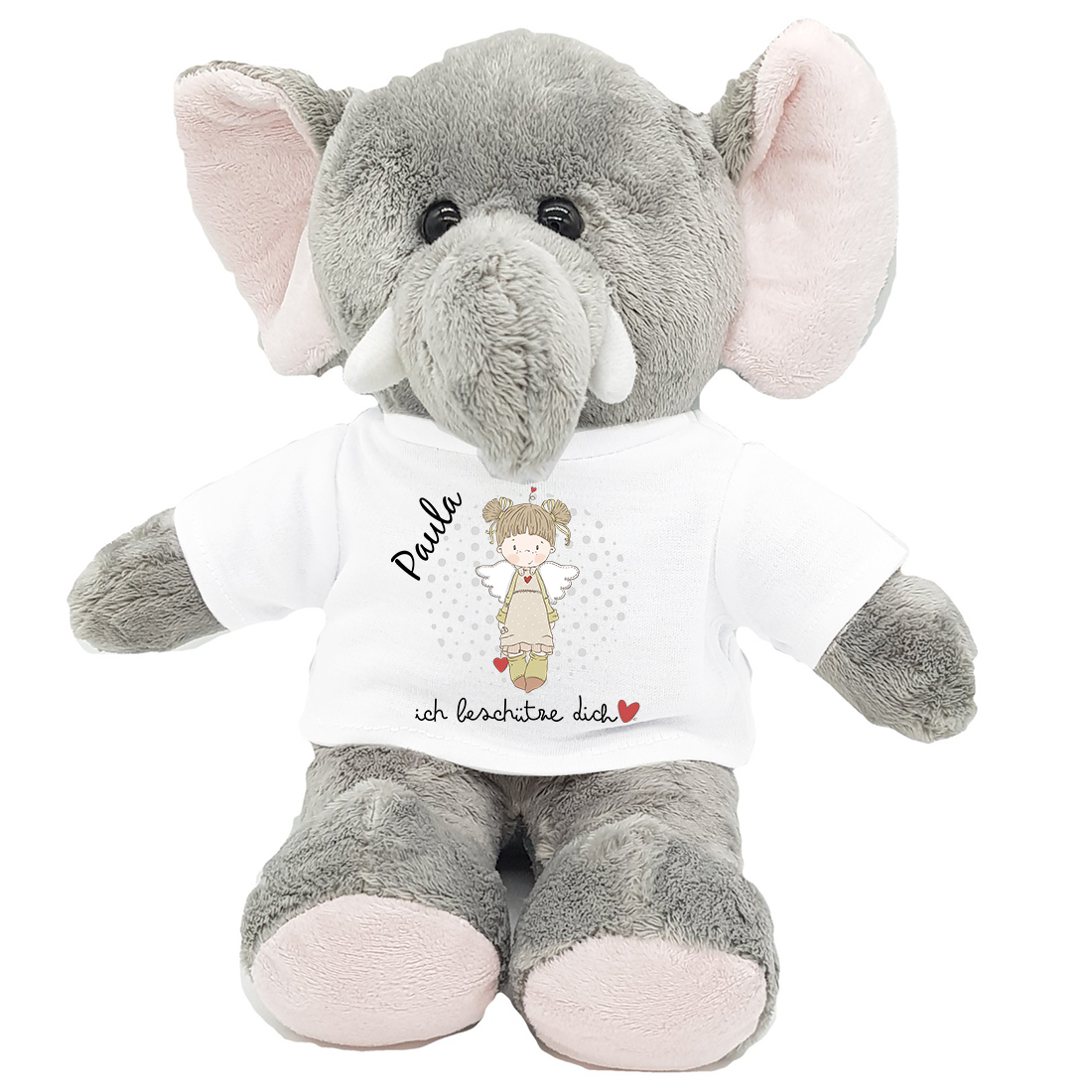 Personalisierter Plüschelefant Schutzengel grün/rot