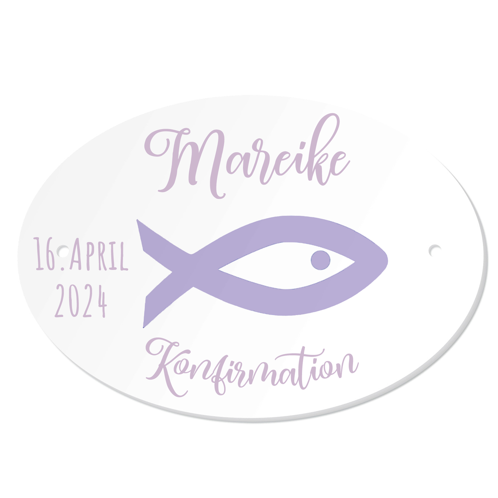 Personalisiertes Namenschild zur Konfirmation Fisch Mädchen