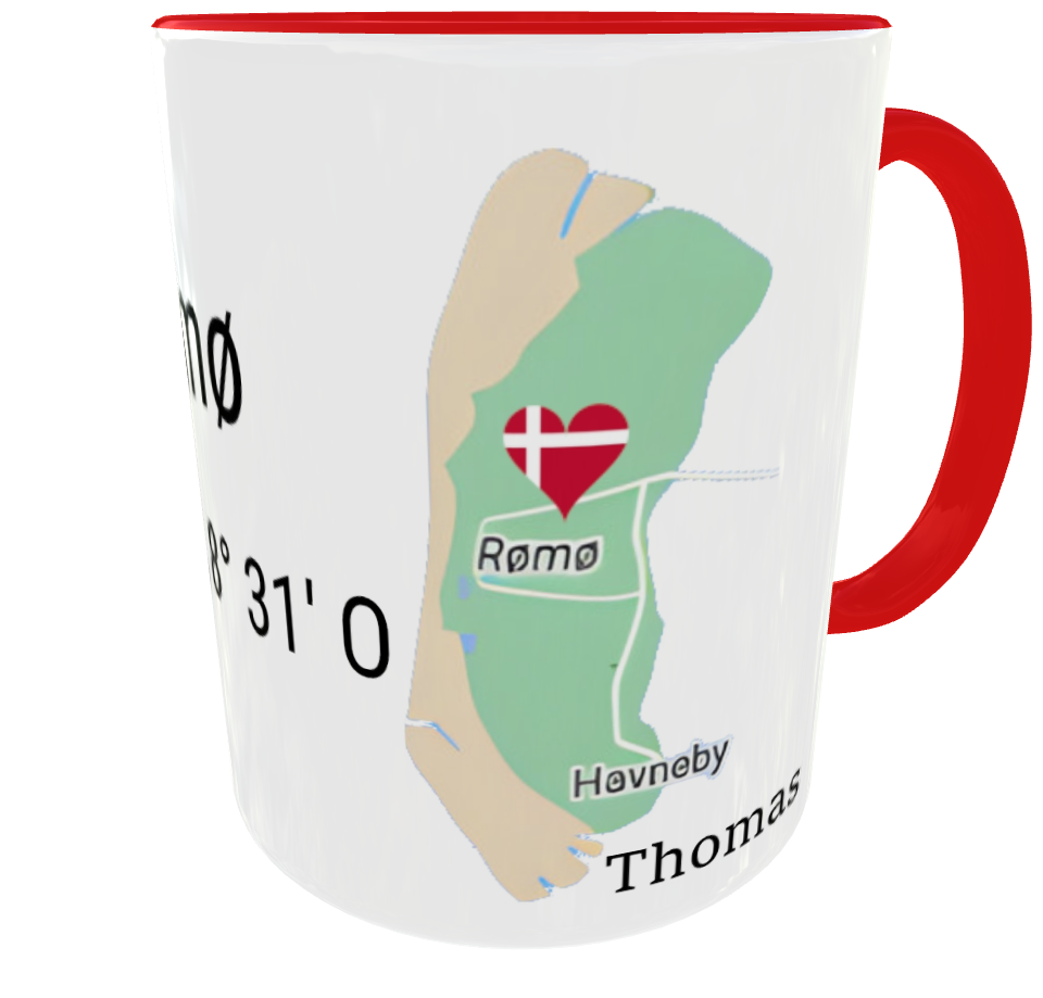 Personalisierte Rømø-Kaffeetasse mit dänischer Flagge