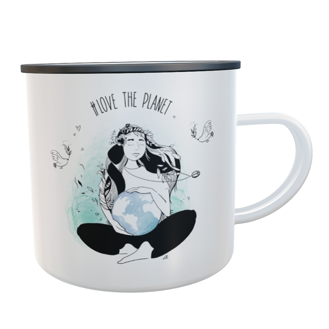 Emaille-Tasse love the planet Friedenstaube