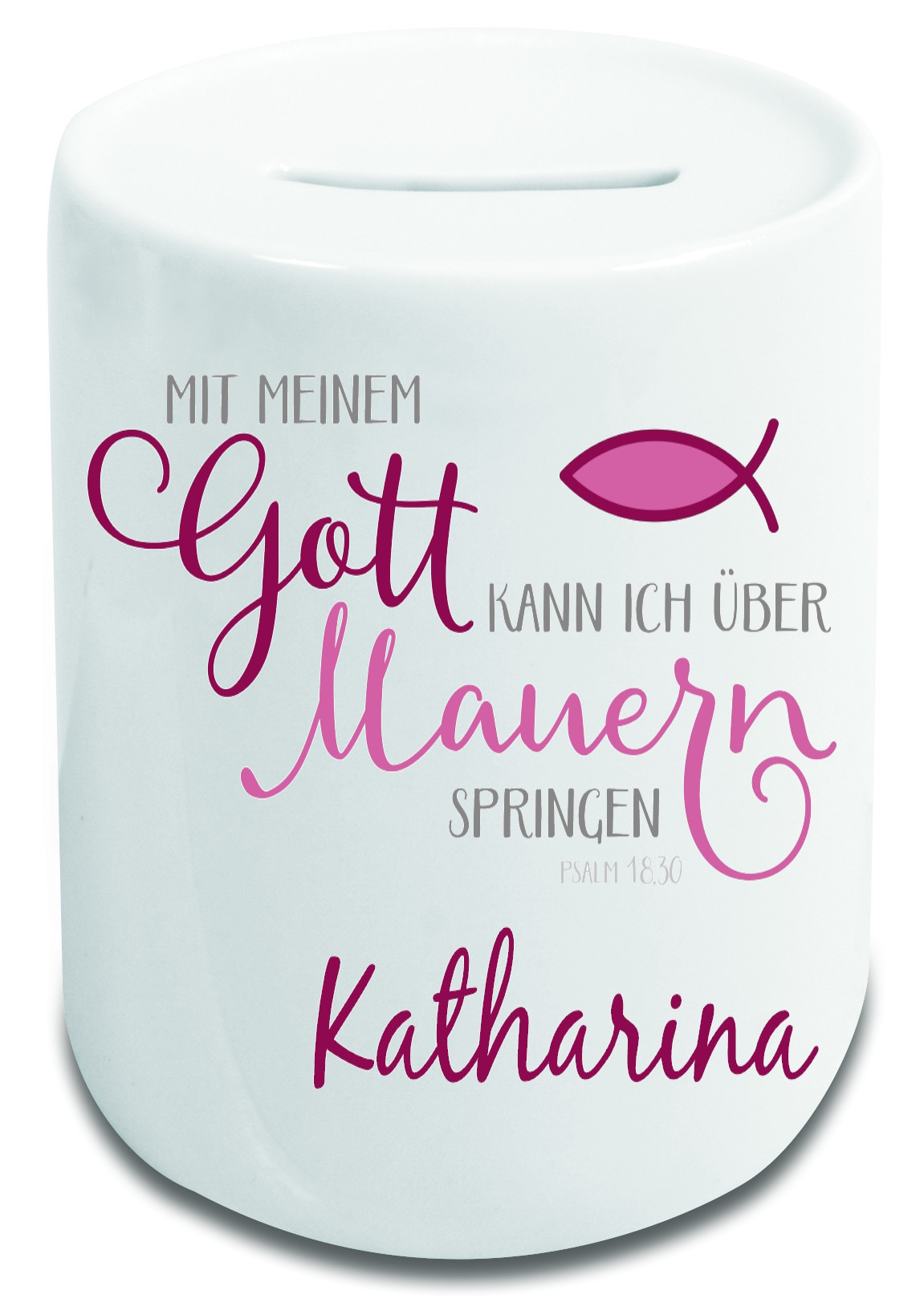 Spardose Konfirmation Geldgeschenk mit Fisch und Namen blau