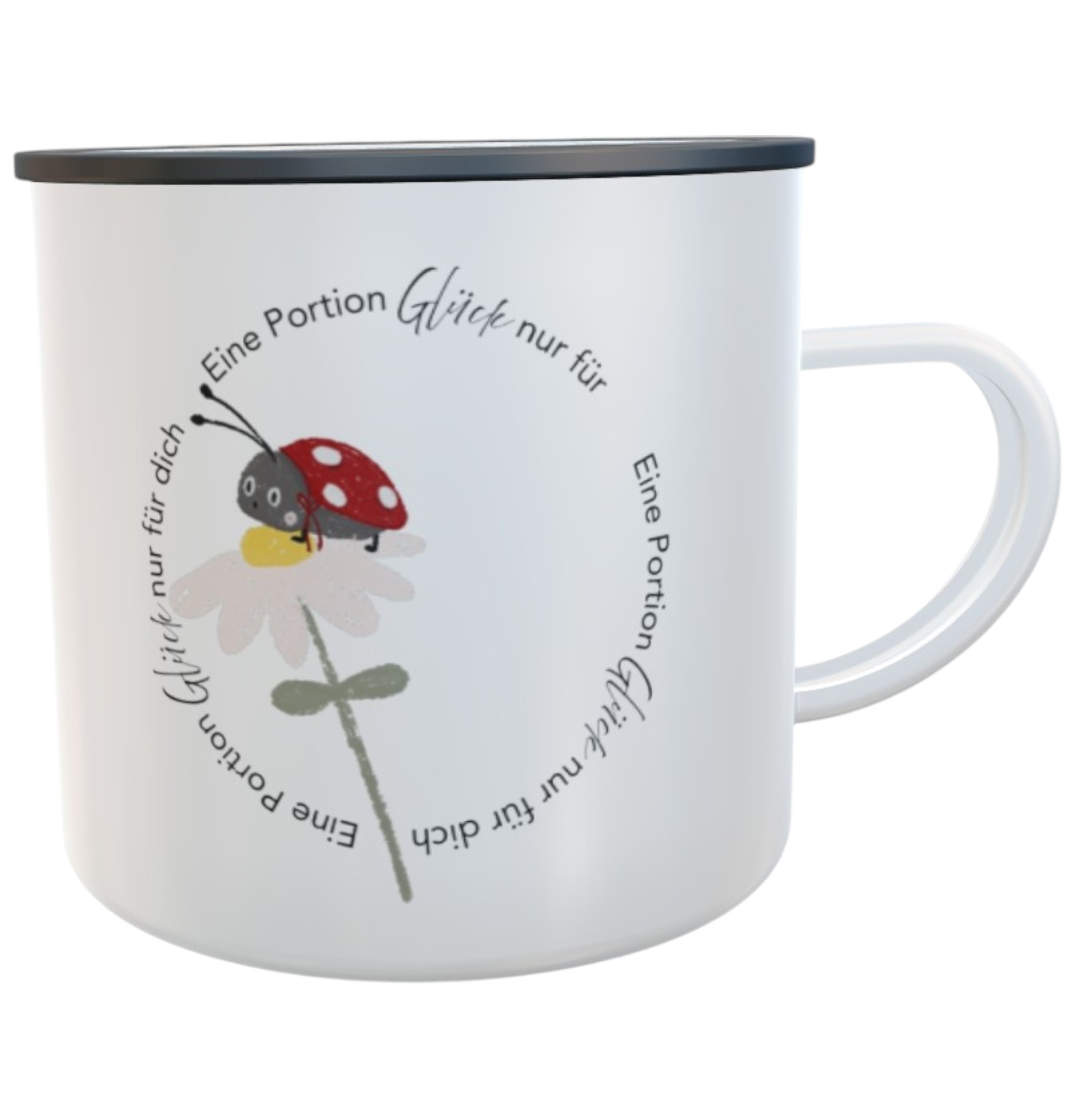 Eine Portion Glück – mit der personalisierbaren Emaille-Tasse Glückskäfer Anton Pünktchen