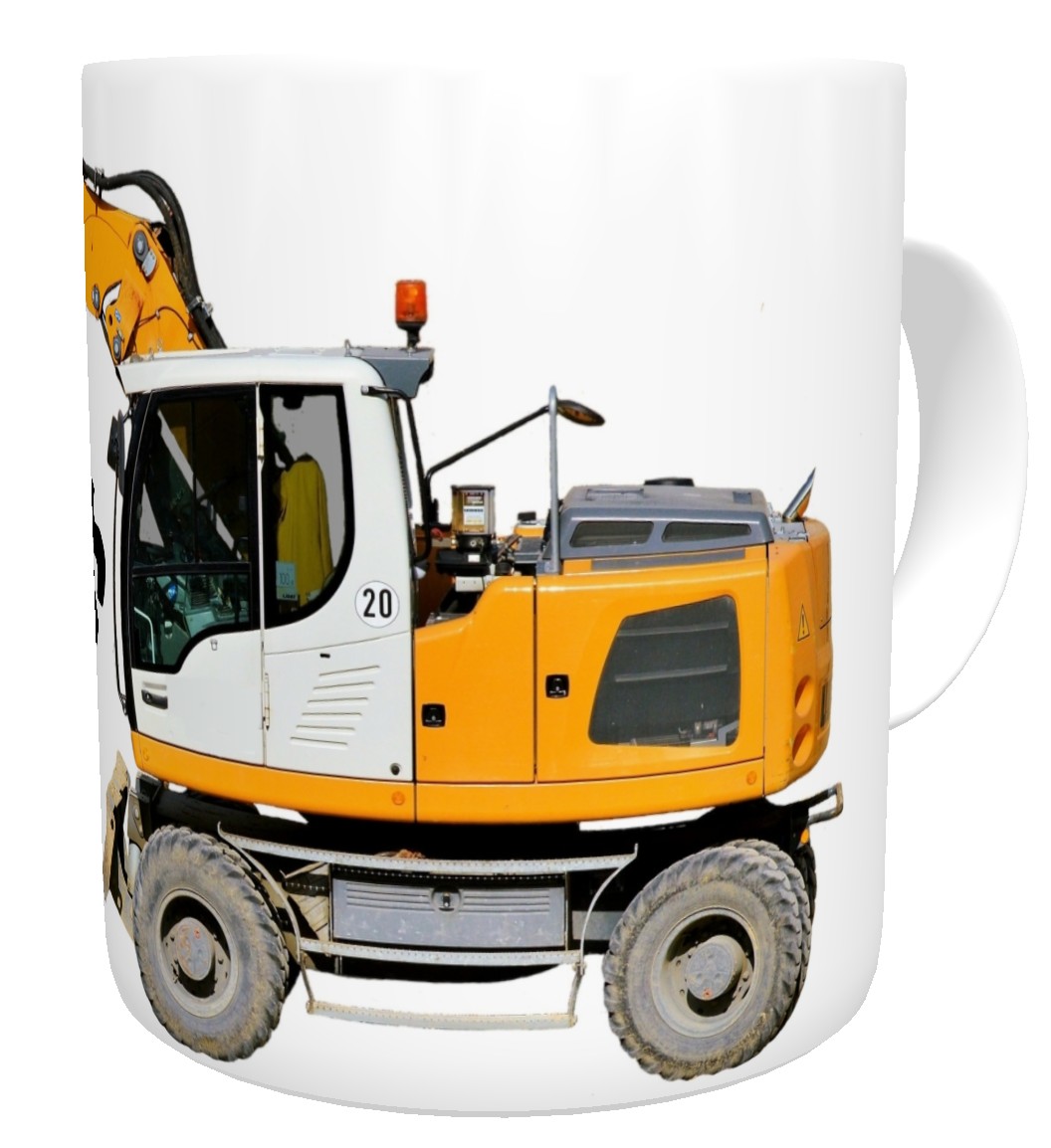 Kaffeetasse gelber Bagger mit Wunschname