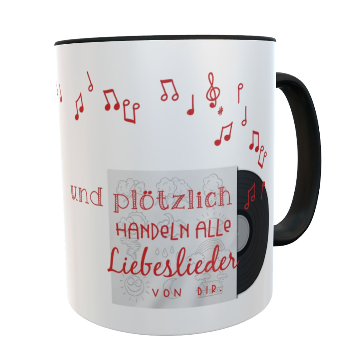 Kaffeetasse Geschenk zum Valentinstag Liebeslied schwarz