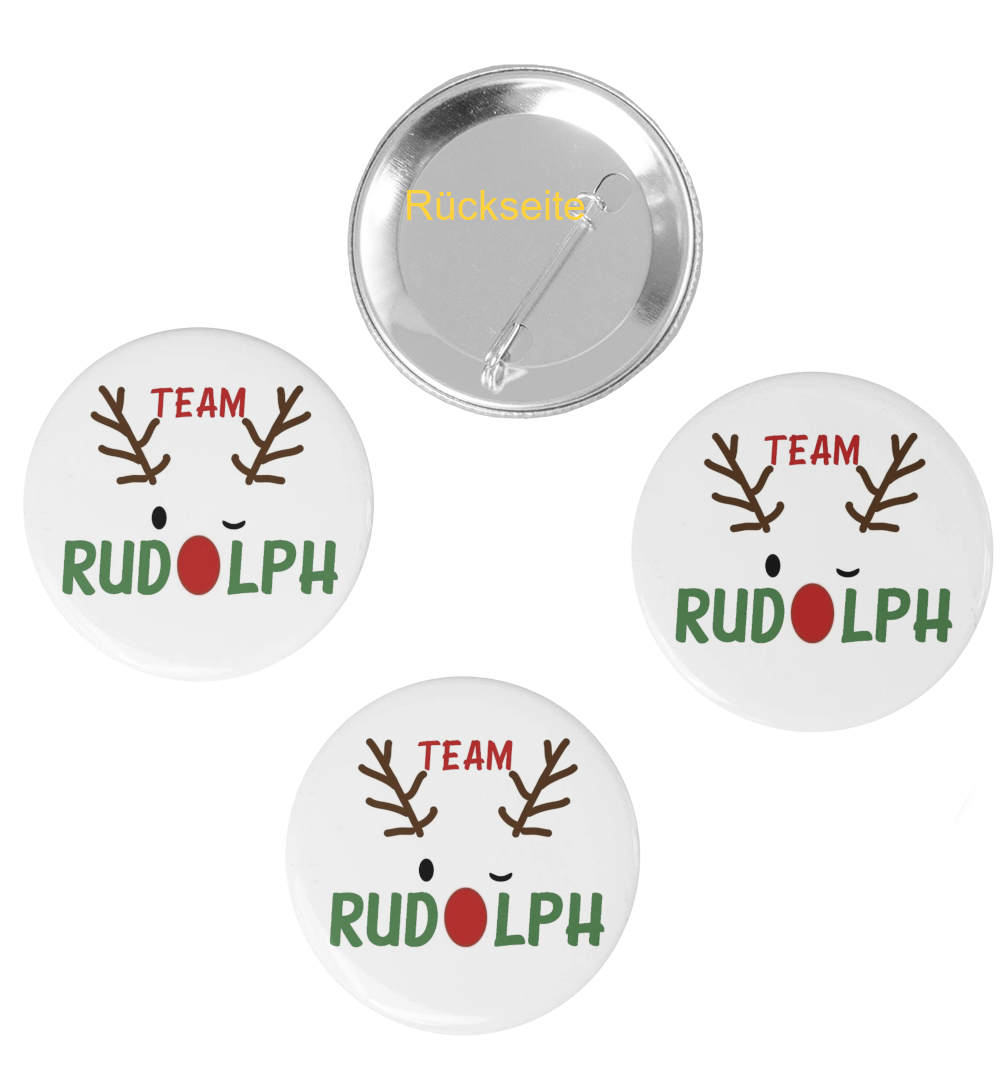 Set Buttons Team Rudolph Weihnachten 59mm Ansteck-Pin 3 Buttons