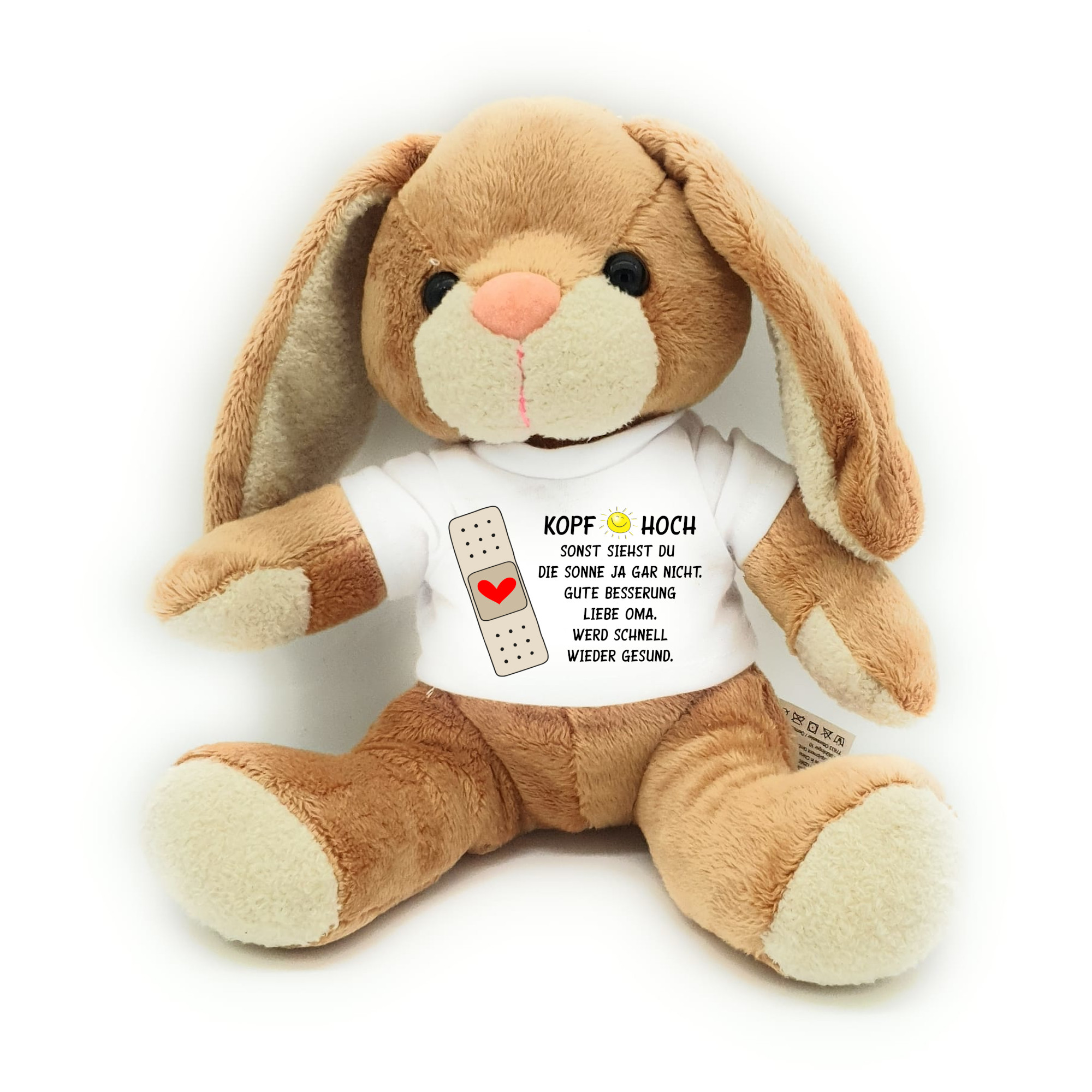 Gute Besserung Kuscheltier Hase Kopf hoch mit Wunschname personalisiert