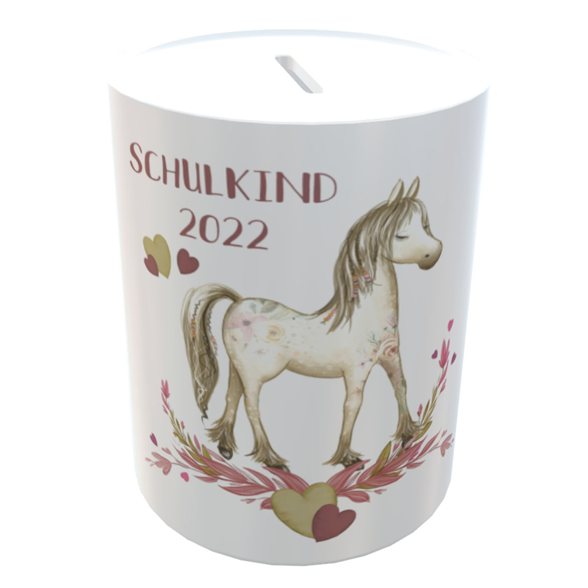 Spardose Pferd mit Wunschname zur Einschulung