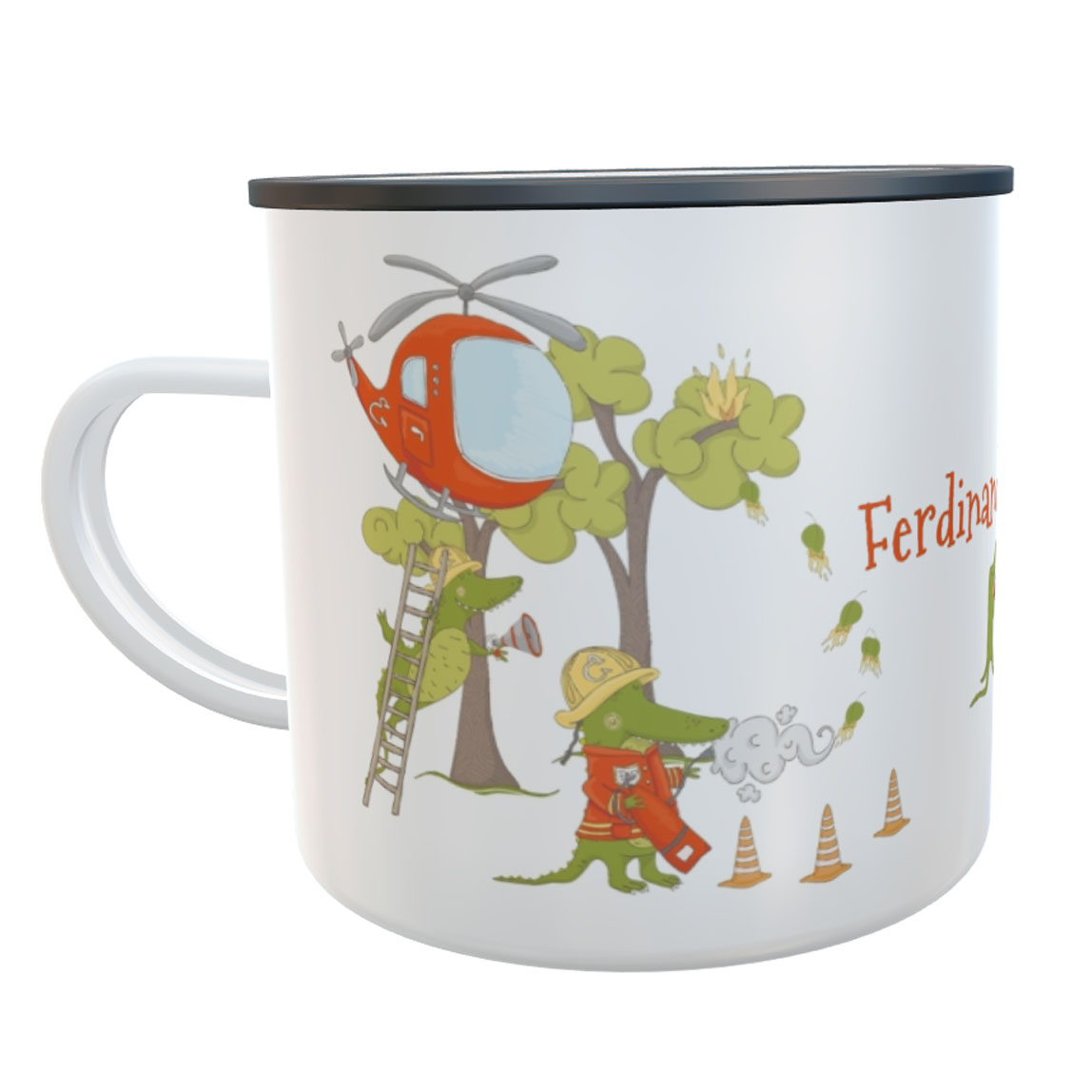 Emaille-Tasse Feuerwehr Hubschrauber mit Namen