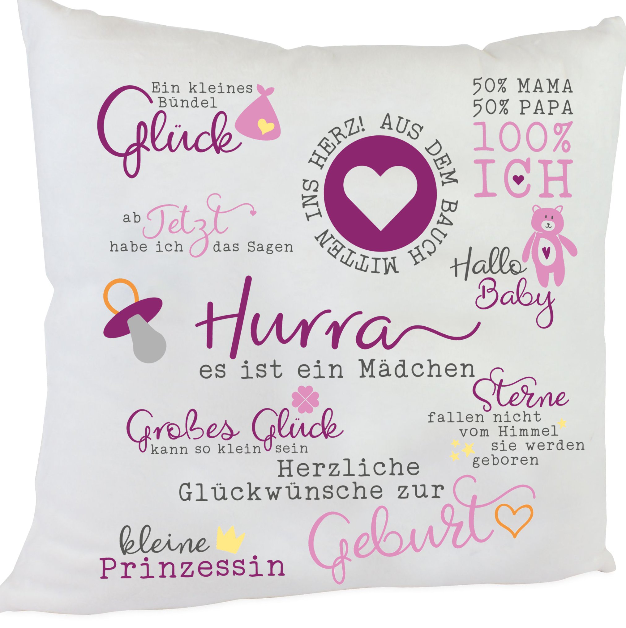 Kissen zur Geburt oder Taufe Spruch Mädchen 40 x 40 cm