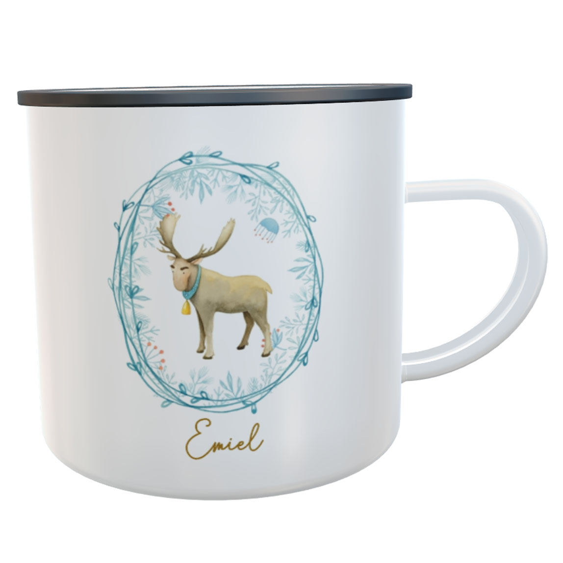Emaillebecher Tasse Weihnachts-Elch Schweden mit Name