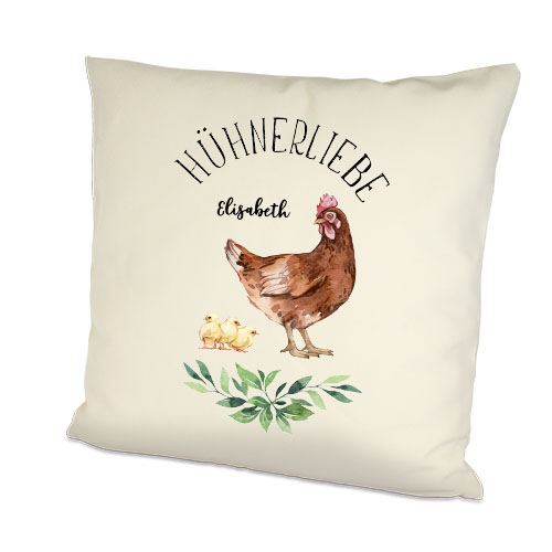 Dekokissen Hühnerliebe Aquarell mit Namen