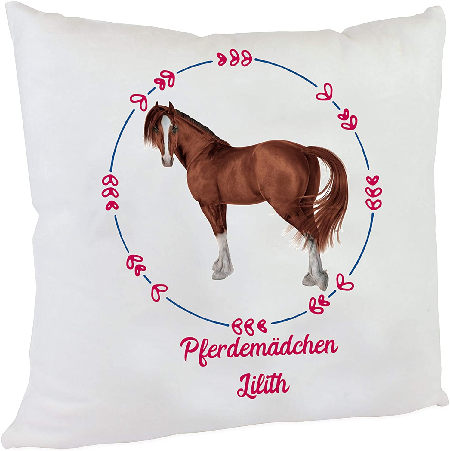 Kissen Pferde-Motiv mit Namen pink