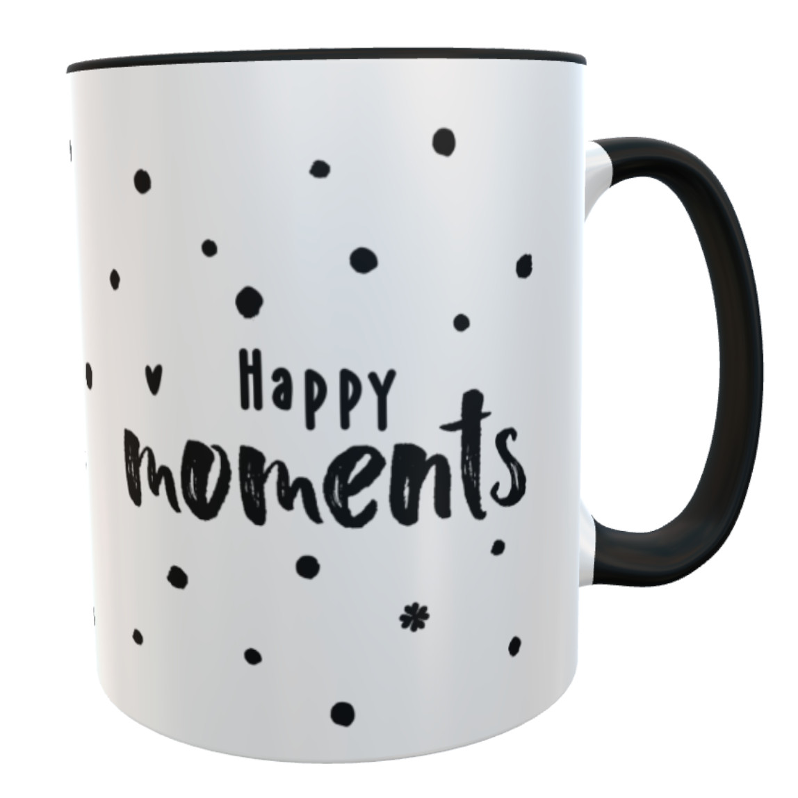 Tupfen Tasse Happy moments mit Herz & Kleeblatt schwarz