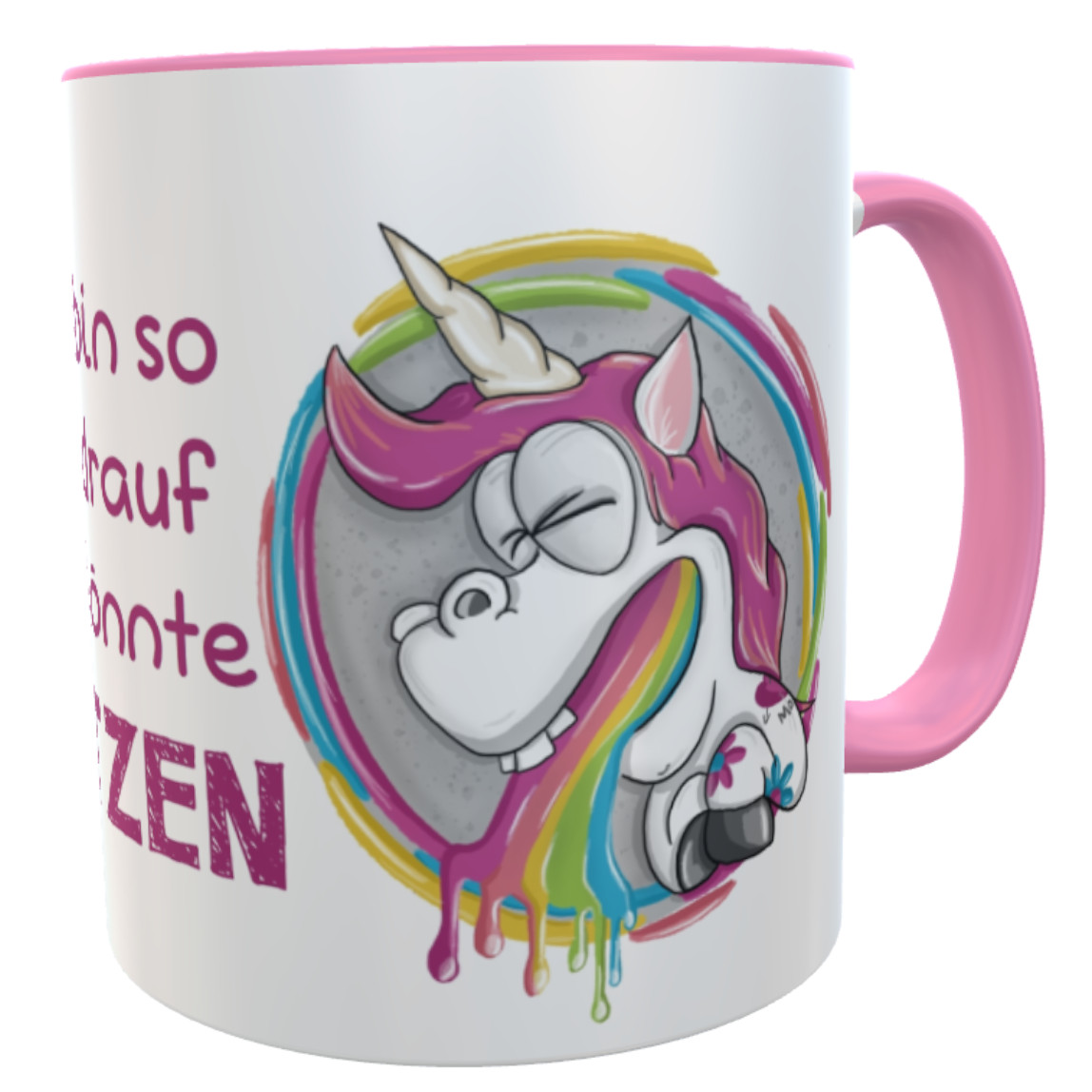 Lustige Einhorn-Büro-Tasse mit Spruch Ich könnte kotzen....
