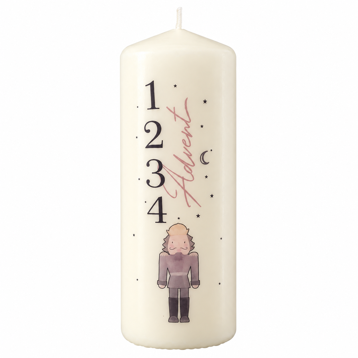 Adventskerze „Adventslicht“ mit Nussknacker – cremefarben, 1 bis 4 Advent