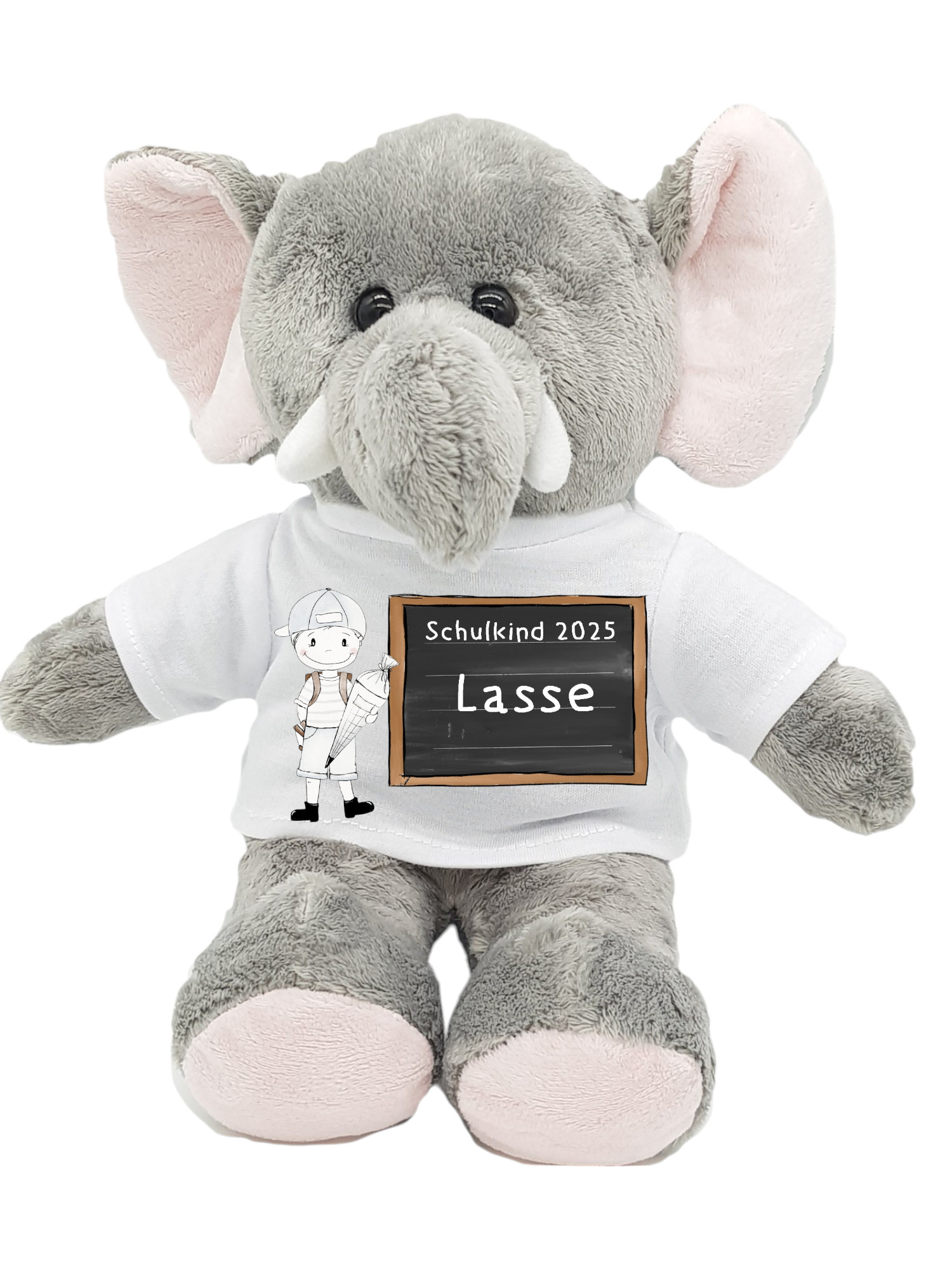 Einschulung Kuscheltier Elefant – Nostalgie Junge & Name – Schulkind