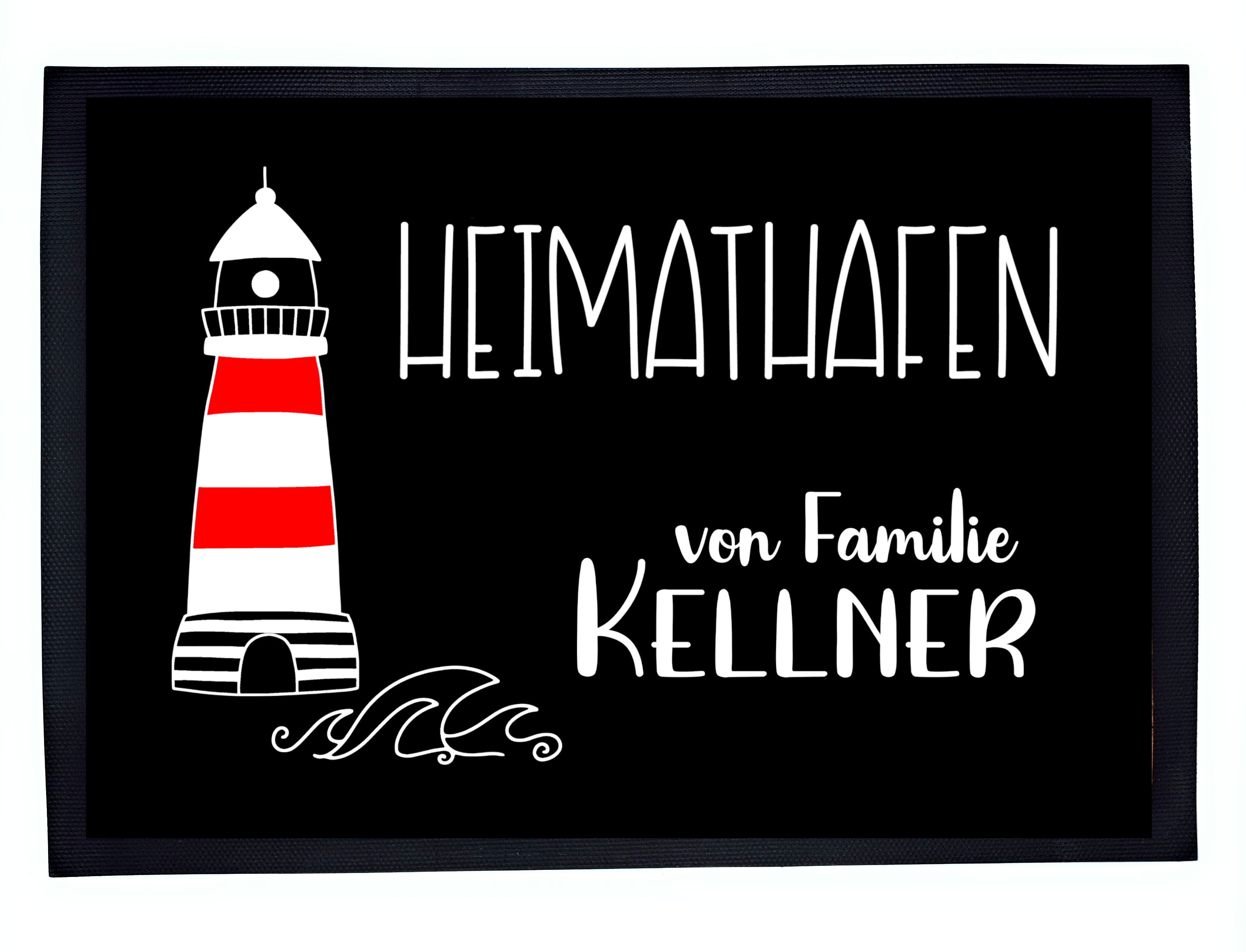 personalisierte maritime Fußmatte rot Heimathafen Leuchturm 50x35cm Fußabtreter