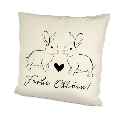 Kissenbezug Hasen/Herz Osterdeko Spruch Frohe Ostern!