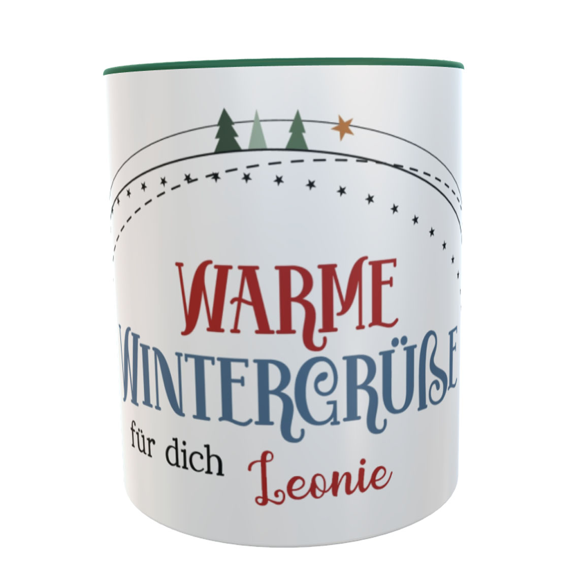 personalisierter Kaffeetasse Wintergrüße grün