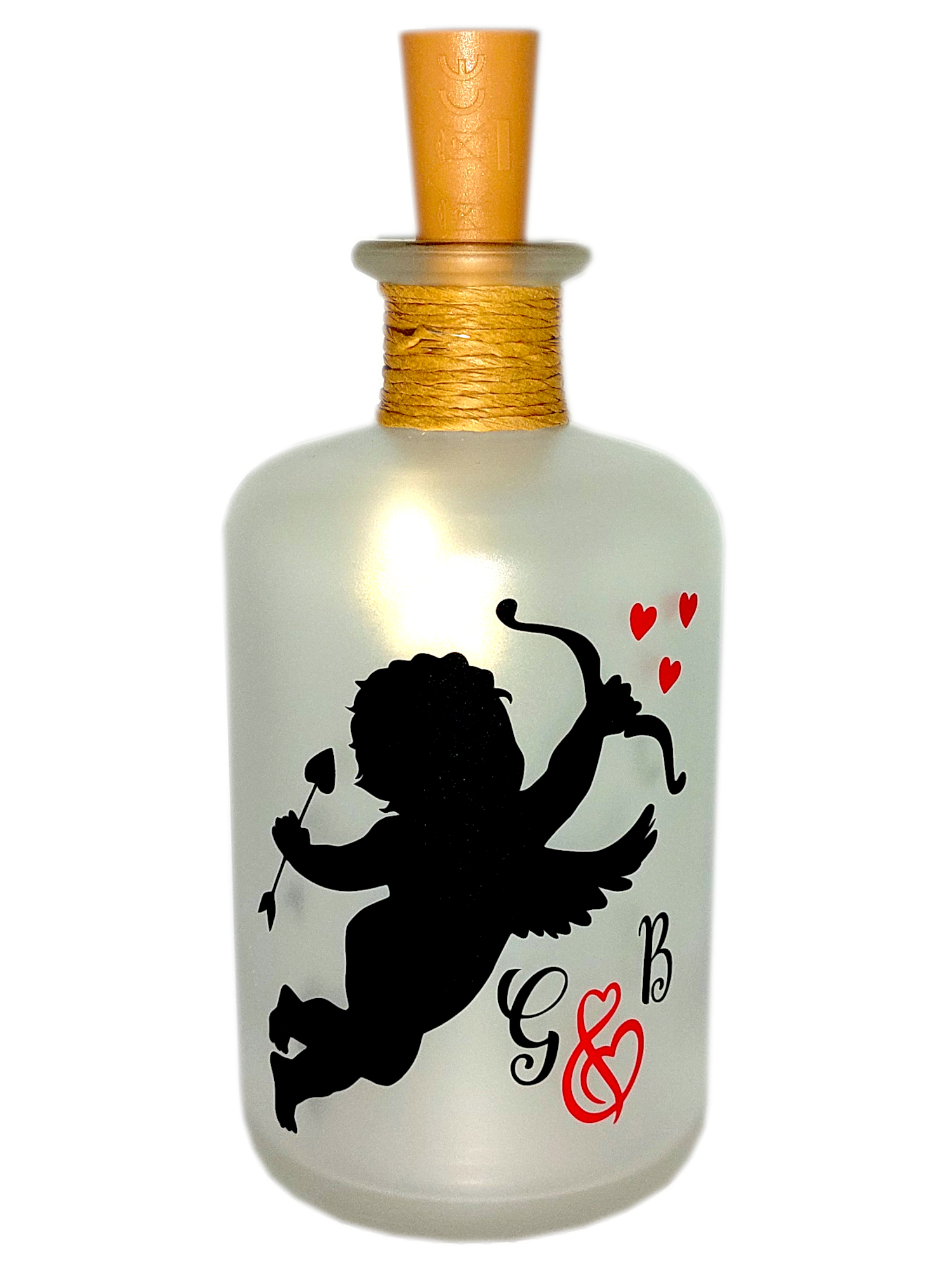 LED-Leuchtflasche Liebesgott Amor mit roten Herzen