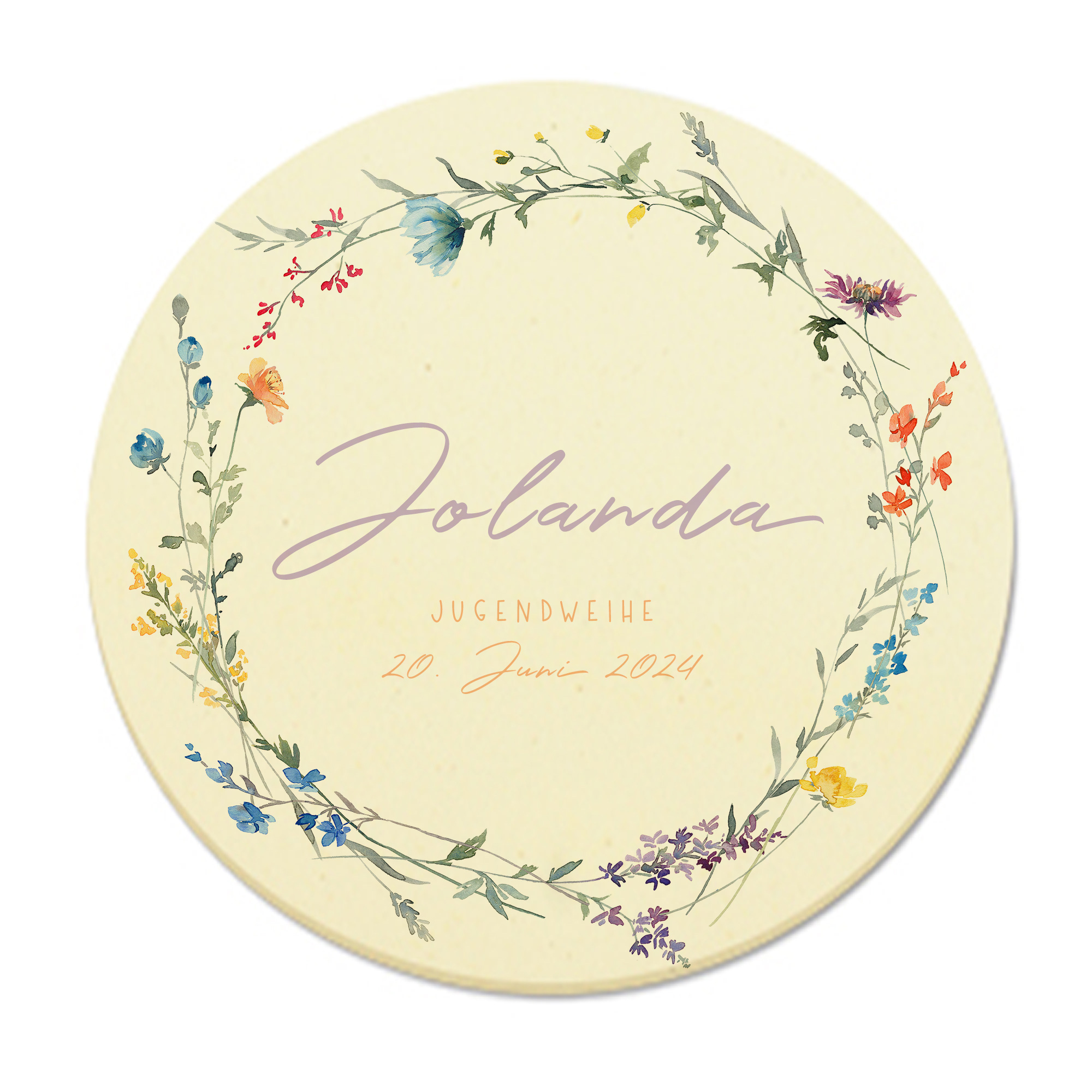 Türschild Jugendweihe Blumenkranz mit Wunschname